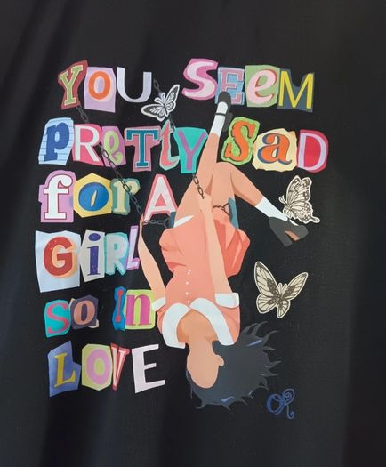 Olivia Rodrigo You Seem Pretty Sad For A Girl So In Love Design T Shirt. Asian Size Medium - W:51cm, L:67cm.