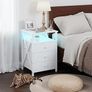 Bedside Table Set of 2 with Charging Station, Side Table with Led Lights, Bedside Cabinet with 3 Fabric Storage Drawers, End Table, Sofa Side Table, Nightstand for Living Room Image 4