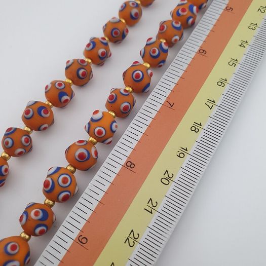 Antique Venetian Style Skunk Eyes Orange Glass Beads Necklace