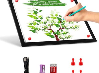 FREE SHIPPING Wireless Battery Powered Light Pad, TOHETO Tracing Light Box Dimmable Brightness Rechargeable LED Light Board Portable Cordless Copy Board for Artist Drawing Sketching X-ray Viewing