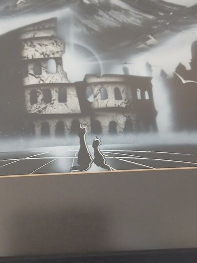 Original Surrealist Spray Paint Art. Professionally Framed 22 x 27 inches.