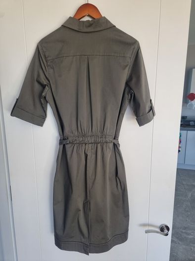Khaki Midi Reiss Cotton Shirt Dress, Size 14