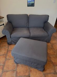 EKTORP - Grey 2 seater with chaise/footstool w/storage