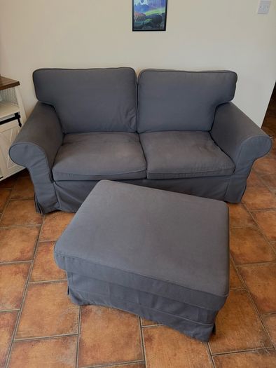 EKTORP - Grey 2 seater with chaise/footstool w/storage