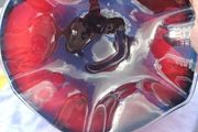 Murano Style Cranberry Ruffled Hand Blown Bowl
