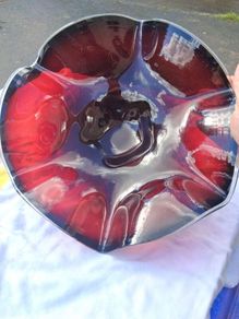 Murano Style Cranberry Ruffled Hand Blown Bowl