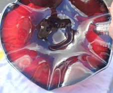 Murano Style Cranberry Ruffled Hand Blown Bowl