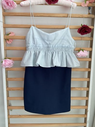 dress Zara size medium dress front playsuit back navy with blue frilled top