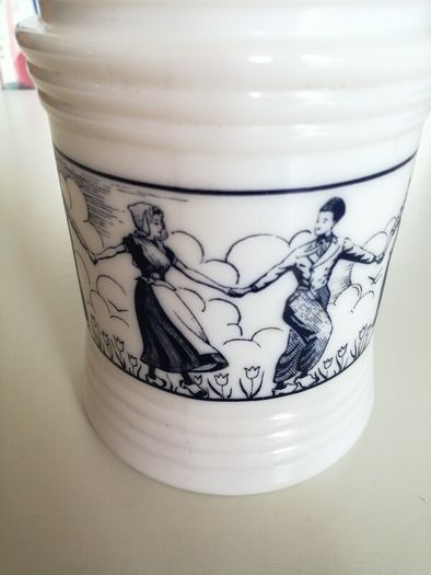 Dutch Opaque White Glass Jars x 2