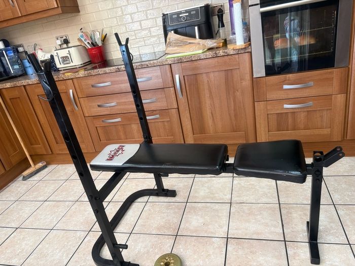 Cheap, Weight Bench, 50kg Weights, Barbell+ 2 X Dumbbells!