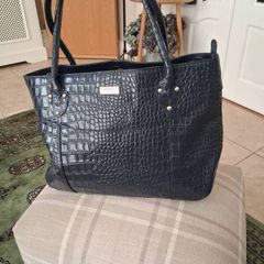 Osprey of London Navy Patent Crocodile Leather Handbag