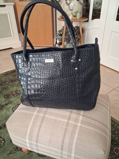 Osprey of London Navy Patent Crocodile Leather Handbag