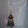 Antique Copper Turquoise Fan Tassel Earrings Image 6
