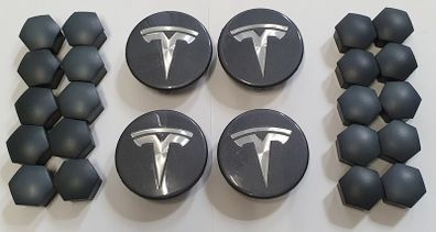 Tesla Model 3 Alloy Wheel Centre Caps Bolt Covers Set Grey Anthracite