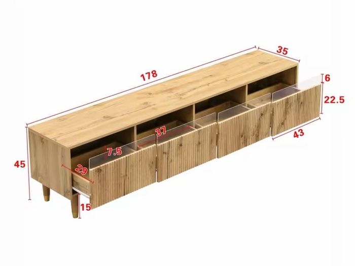 Premium 178cm TV Cabinet  Wood Effect Finish with Ample Storage