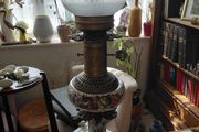Antique table lamp habd painted ceramic body with ornate brass base works