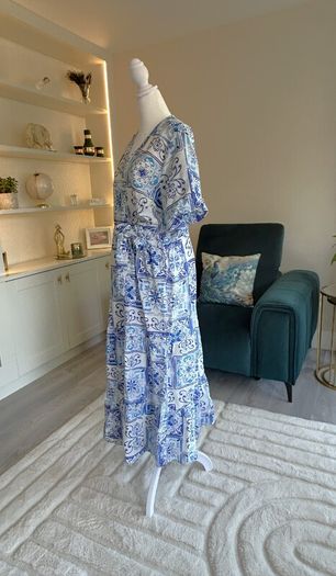New Look Blue and White Faux Wrap Summer Dress