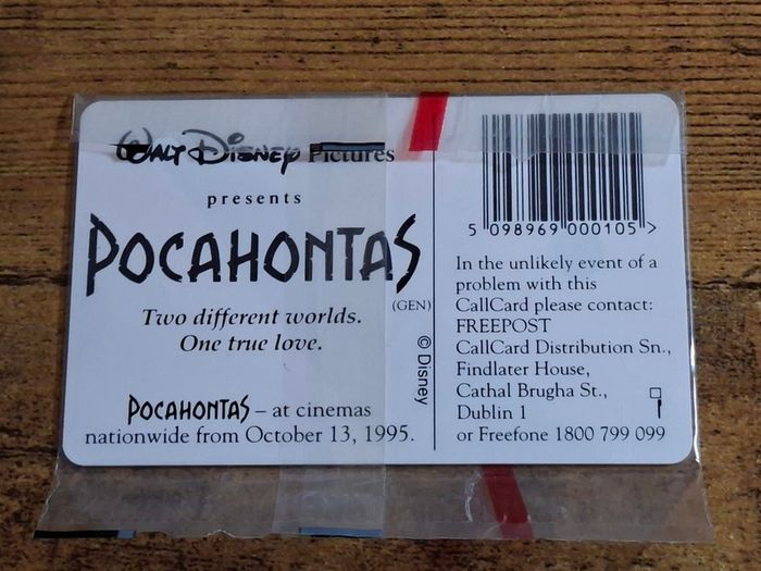 Ireland CallCard "Pocahontas" Walt Disney, mint in wrapper, 9/1995, 10 Units - free standard postage