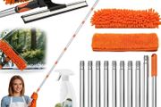 Window Cleaning Squeegee &amp; Washer Set, 2-in-1 Window Cleaning Equipment with 4.5m(14.8Ft) Extendable Pole &amp; 400ml Glass Cleaner,Streak-Free Cleaning for Windows, Glass Doors &amp; Mirrors