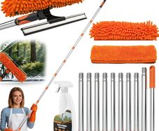 Window Cleaning Squeegee & Washer Set, 2-in-1 Window Cleaning Equipment with 4.5m(14.8Ft) Extendable Pole & 400ml Glass Cleaner,Streak-Free Cleaning for Windows, Glass Doors & Mirrors