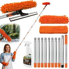 Window Cleaning Squeegee & Washer Set, 2-in-1 Window Cleaning Equipment with 4.5m(14.8Ft) Extendable Pole & 400ml Glass Cleaner,Streak-Free Cleaning for Windows, Glass Doors & Mirrors