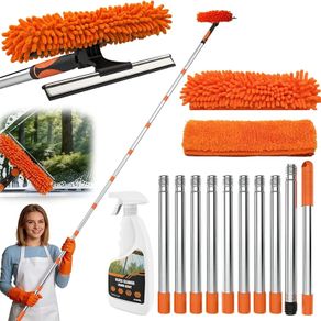 Window Cleaning Squeegee & Washer Set, 2-in-1 Window Cleaning Equipment with 4.5m(14.8Ft) Extendable Pole & 400ml Glass Cleaner,Streak-Free Cleaning for Windows, Glass Doors & Mirrors