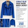 Cobalt Blue Faux Suede Biker Jacket Image 2