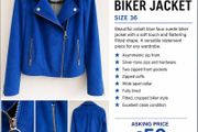 Cobalt Blue Faux Suede Biker Jacket