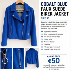 Cobalt Blue Faux Suede Biker Jacket