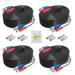 ANNKE 4 Pack 30M/100ft All-in-One BNC Video Power Cables, Extension Surveillance Camera Cables for CCTV Security DVR System Installation, 8 x BNC Connectors and 100pcs Cable Clips Included