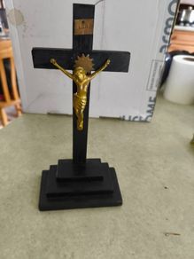 Catholic Crucifix  Cross Wooden Cross with Jesus gold paint matel