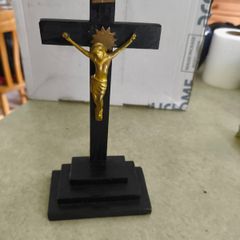 Catholic Crucifix  Cross Wooden Cross with Jesus gold paint matel