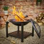 Fire Bowl with Spark Protection Cover Poker BBQ Round Diameter 55 cm Wood Shelf Steel Black Fire Pit Fire Basket Garden Patio Fireplace Grill Image 3