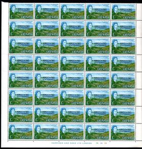 1967 Grenada Local Motives Stamps of 1966 Overprinted "ASSOCIATED STATEHOOD" Block of  40 Definitive stamps Mint Never Hinged (MNH)