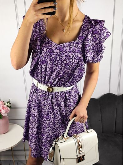 Fleece Mini Dress With Flowers Purple