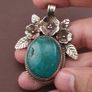 Vintage Floral Desgin Brass & Turqouise Pendant Image 6