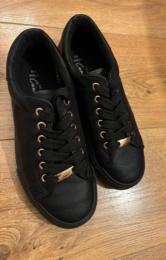 Black & Gold Faux Leather Trainers Size 5