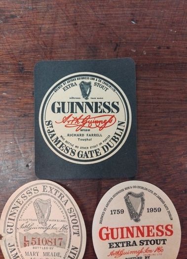 3 Vintage Guinness Youghal Bottle labels