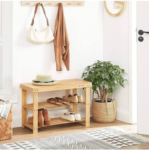 3-Tier Bamboo Shoe Bench, Shoe Rack Storage Organizer, 70 x 28 x 45 cm, ideal for Hallway, Bathroom, Living Room and Corridor