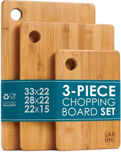 LARHN Extra Thick 3 Piece Wooden Chopping Board Set Bamboo - Brand New