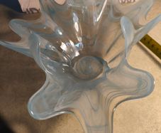 Glass Bowl Round Star Shaped Murano Art Deco Art Blue White