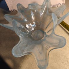 Glass Bowl Round Star Shaped Murano Art Deco Art Blue White