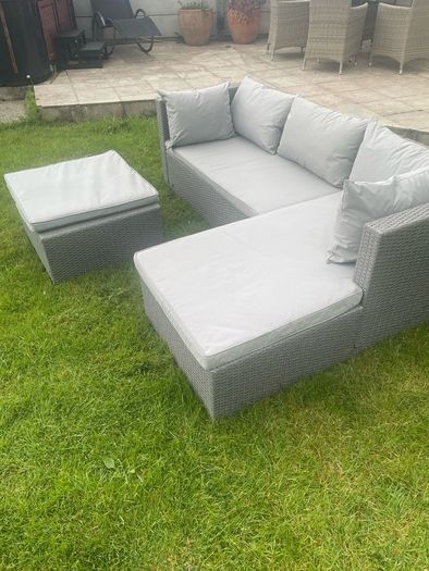patio sofa, footstool, cushions & cover