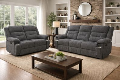 Torino 3+2 Dark Grey & Light Grey Fabric Recliner Sofa