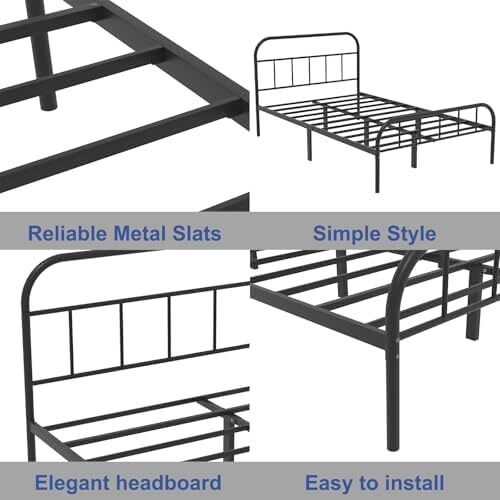 King Metal Bed Frame with Large Storage Space,Black Modern Style Metal Bed Frame,Durable Steel Construction and Easy Assembly 150x200cm