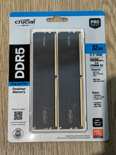 32gb (16gbx2) Ddr5 Ram Crucial New Sealed 5600mhz Cl46