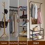 Coat Rack Stand with Shoe and Removable 16 Hooks Free Standing Hall Tree Matte Steel Frame Hat for Storage, Black Image 5