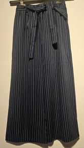 Navy Pinstripe Wide-Leg Culottes with Tie Belt