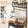 Coffee Bar Station, 6-Tier Coffee Stand with Storage and Drawers, Kitchen Corner Bakers Rack Microwave Stand with Metal Wire Panel & Hooks, Utility Storage Shelf for Small Spaces, Living Room Image 4