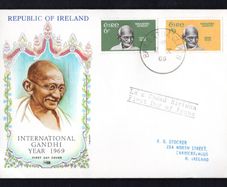 1969 Ireland Centenary of the Birth of Mahatma Gandhi Commemorative Stamps Illustrated Philart First Day Cover (FDC) with Baile Atha Cliath (Dublin) steele cancel